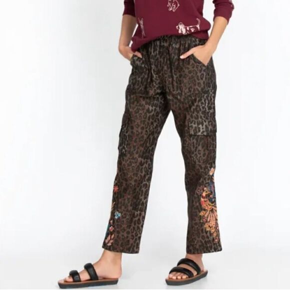 Johnny Was Workshop Shuri Leopard Embroidered Floral Cargo Pants - Picture 1 of 16
